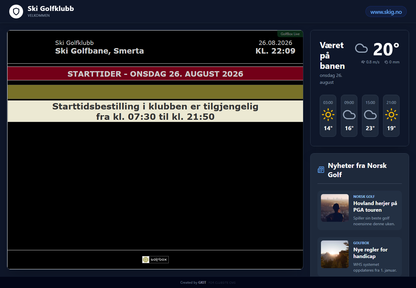 KlubbTV med turneringer, vær, restaurantinformasjon og klubbnyheter